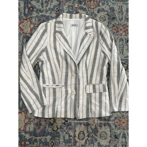 Gaudie Striped Blazer Women Large White Grey Tan Coastal Interview Two Button